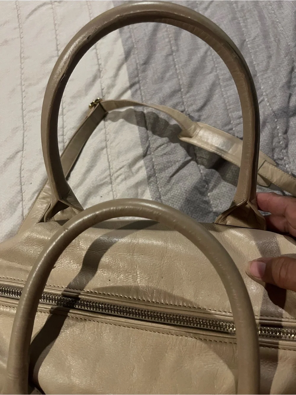 Tory Burch Beige Leather Satchel with Gold Logo